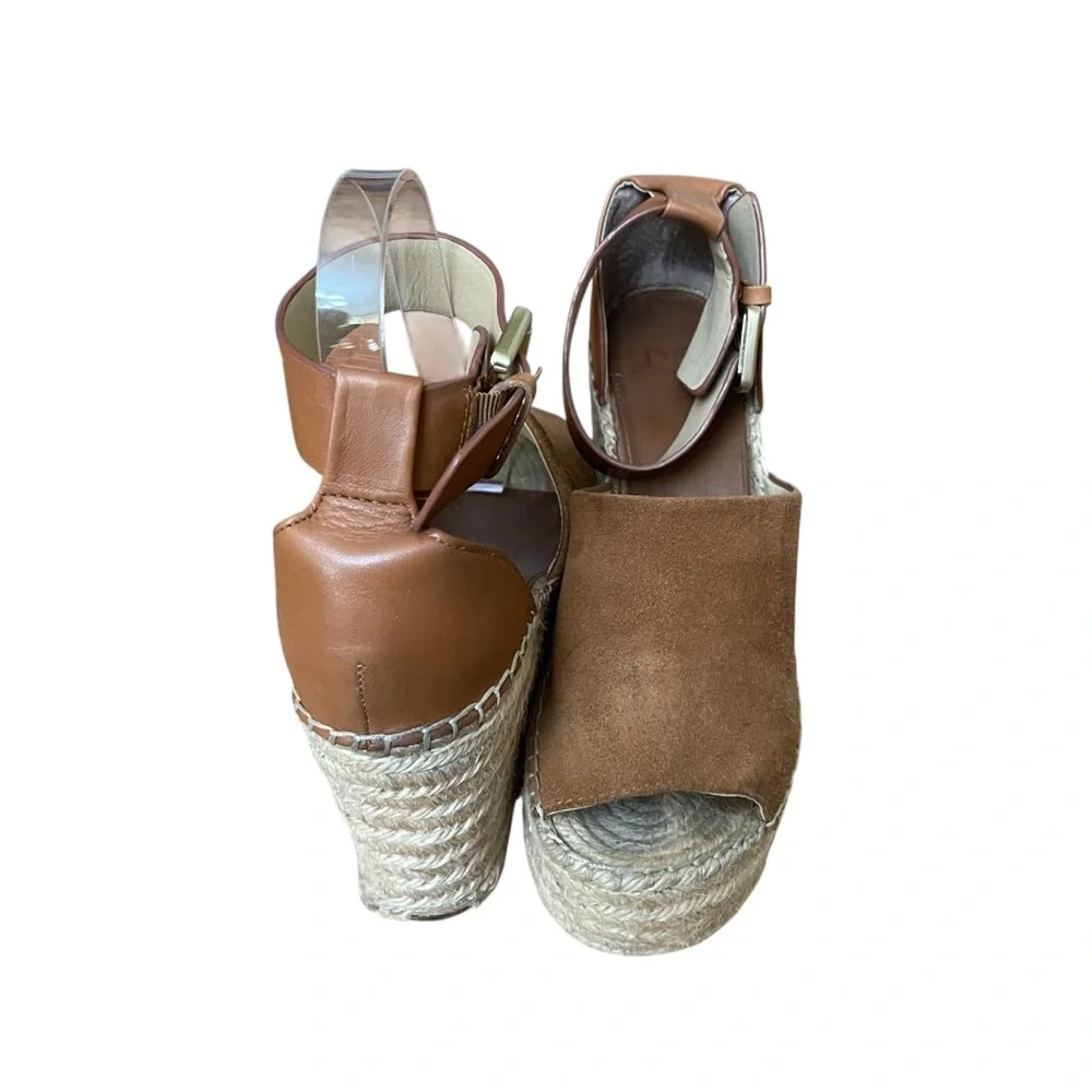 Marc Fisher Mladalyn Suede Brown Wedge Platform Espadrilles with Ankle Strap 6.5